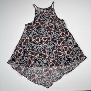 Dorothy Perkins Tank Top Asymmetrical Viscose Black White Summer Floral Vacation